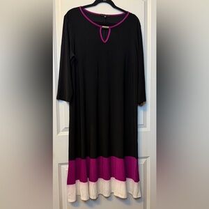 Tiana B. XL Black Midi Dress with Dark Pink and White Trim